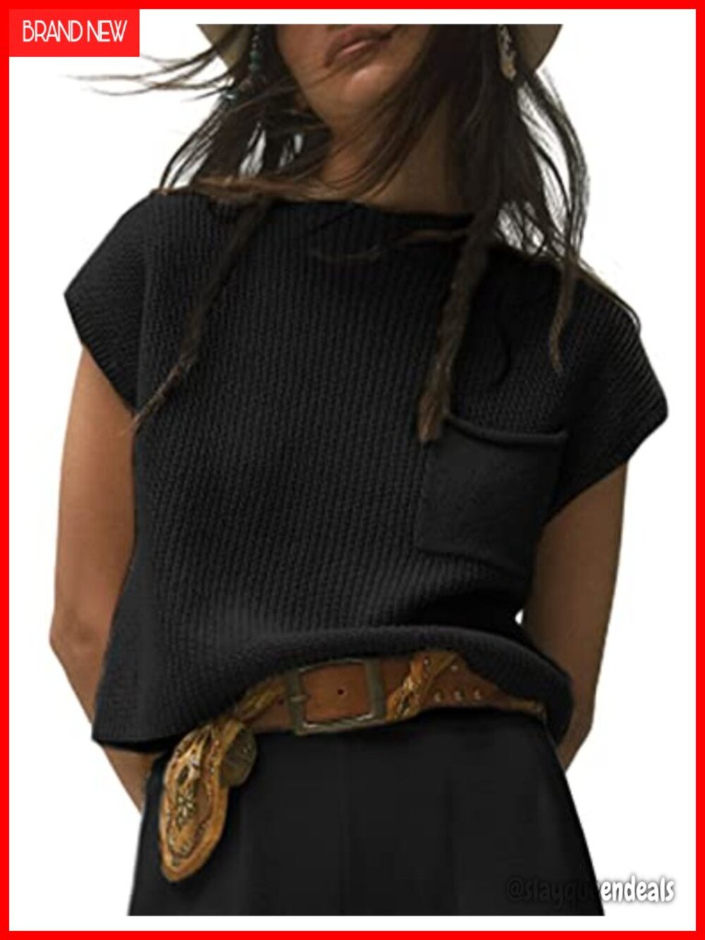 UANEO Women Short Sleeve Chunky Knit Sweater Top Mock Neck Fall Vest Style